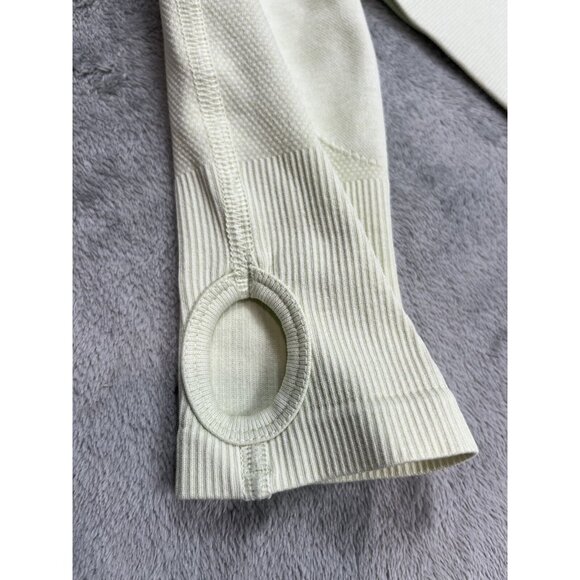 Gymshark Crop Top Women Medium Yellow Seamless Long Sleeve Thumb Holes Workout - Picture 8 of 9